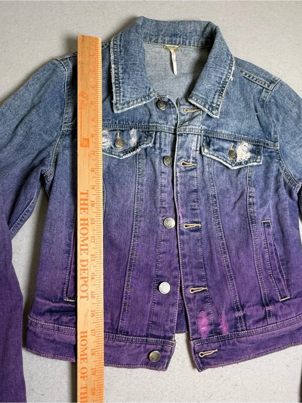 Free People 4 Jacket Embroidered Mermaid Muerta  Denim Purple Ombre Cropped Jean - Picture 9 of 10